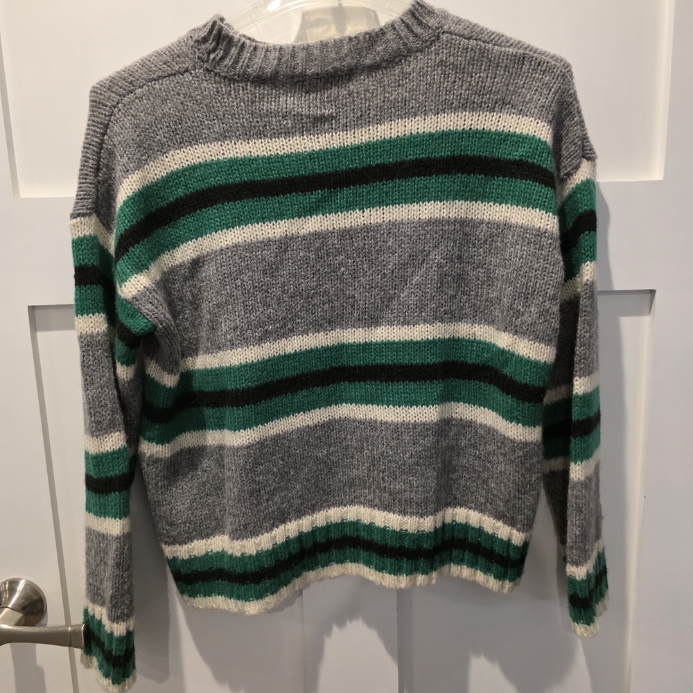 Urban Outfitters Womens Striped Boyfriend Sweater Oversized Gray Green XS Preppy - Picture 3 of 7
